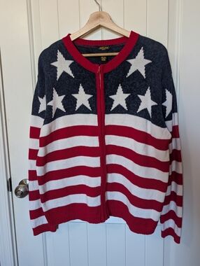 Vintage Shaver Lake Wool Blend American Flag Cardigan Large Red/White/Blue